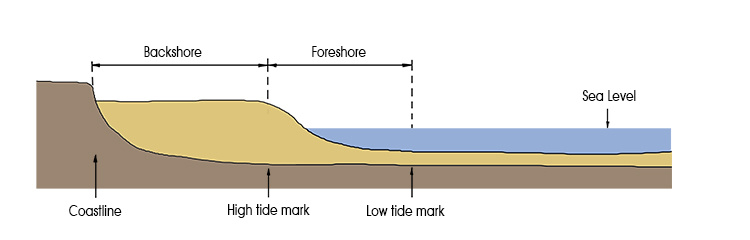 Foreshore diagram showing parts of a shoreline